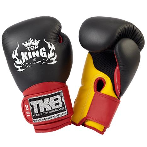Gants de boxe Top King Noir / Jaune avec manchette rouge "Super Air"