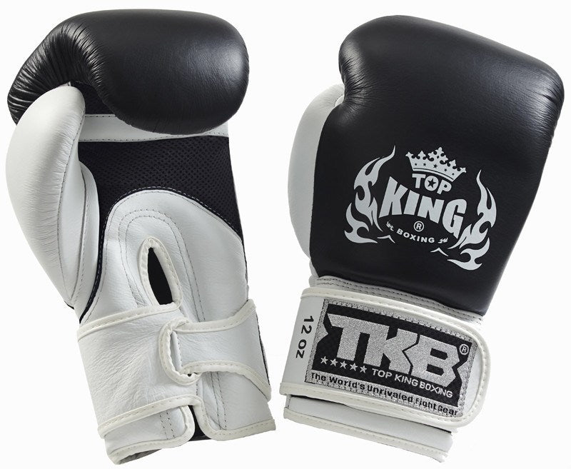 Boxing Gloves - Top King Black / White "Double Lock" Boxing Gloves
