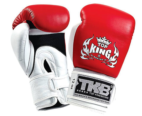 Boxing Gloves - Top King Red / White "Double Lock" Boxing Gloves